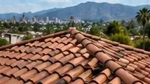 Clay tile roof on a Los Angeles area home being inspected for storm damage